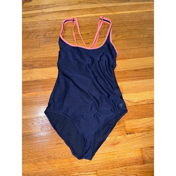 All in motion size small Navy blue orange / coral blue swimsuit one piece swim - Picture 2 of 9